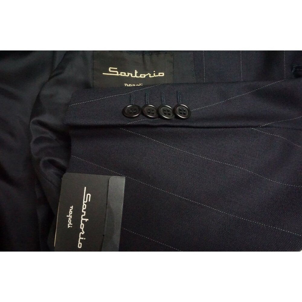 Sartorio Napoli Dark Blue Striped Wool 2 Pc Suit Jacket Pants 44R BRAND NEW